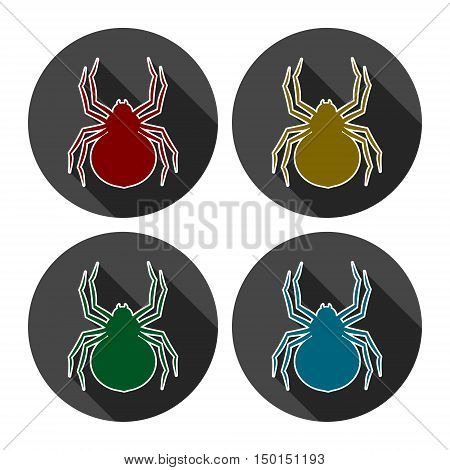 Set of silhouette spider icon with long shadow
