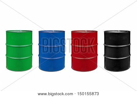 metal barrels of colors color on a white background