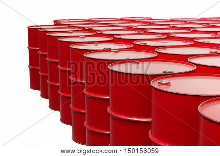 metal barrels of red color on a white background