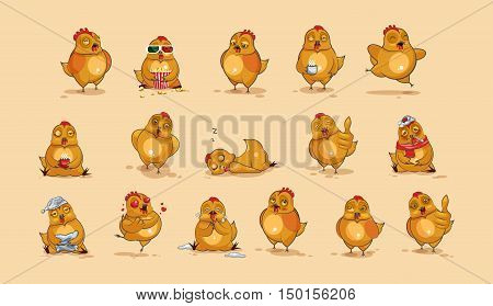 Set Vector Stock Illustrations isolated Emoji character cartoon Hen stickers emoticons with different emotions for site, infographics, video, animation, websites, e-mails, newsletters, reports, comics