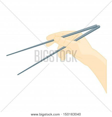 Hand Use Chopsticks. Oriental Cuisine. Hashi for Holding Sushi or Roll. Vector illustration