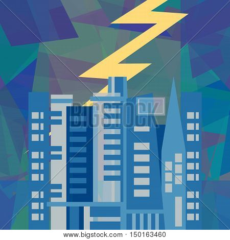 Lightning storm over city, abstract art illustration