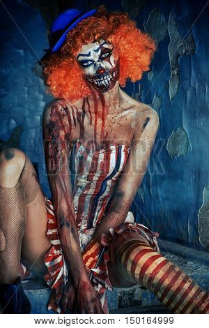 Bloody scary clown. Halloween. Horror.
