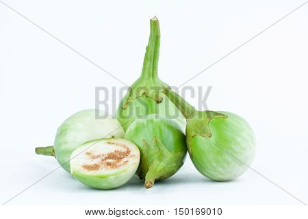 green thai eggplant or Yellow berried nightshade on white background eggplant aubergine  vegetable isolated