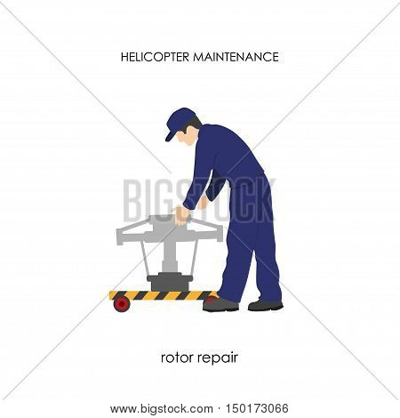Repair and maintenance of helicopters. Repair of the main rotor. Vector illustration