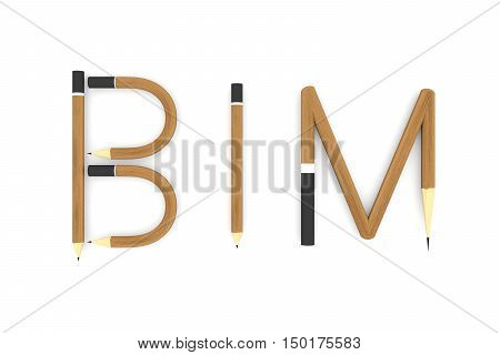 BIM in the form of pencils on white background 3D illustration