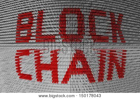 Block chain in the form of binary code, 3D illustration