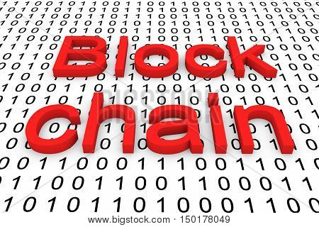 Block chain in the form of binary code, 3D illustration