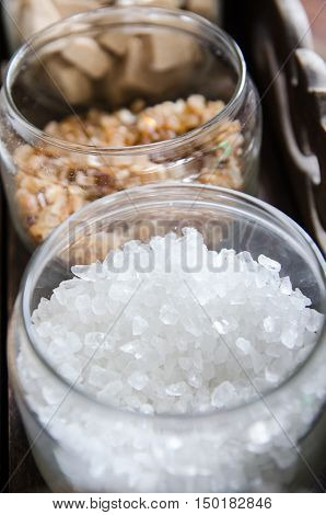 Various types of sugar brown sugar and white