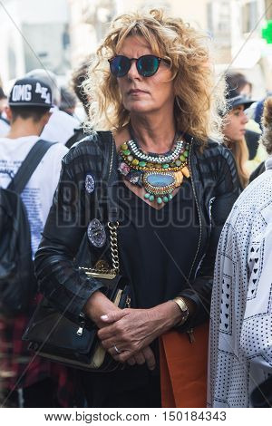 Fashionable Woman Posing During Milan Fashion Week