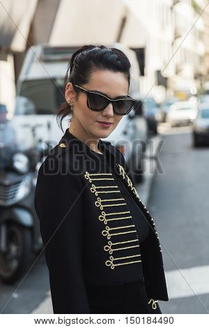 Fashionable Woman Posing During Milan Fashion Week