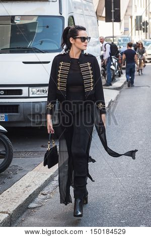 Fashionable Woman Posing During Milan Fashion Week