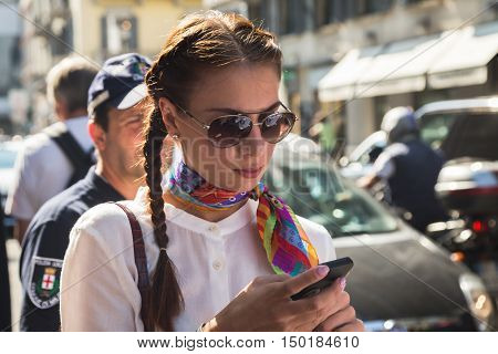 Fashionable Woman Posing During Milan Fashion Week