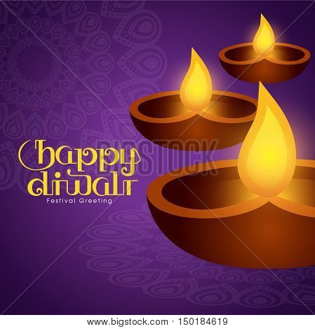 Illustration for Diwali festival with beautiful lamps