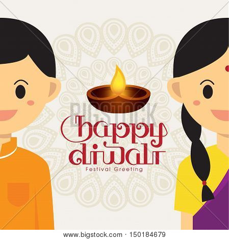 Illustration for Diwali festival with Cute Indian boy and girl