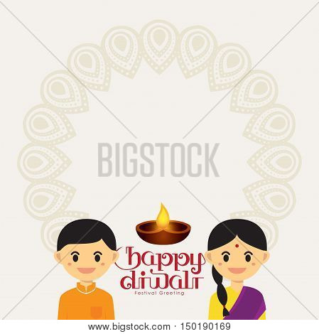 Message Board for Diwali festival with Cute Indian boy and girl