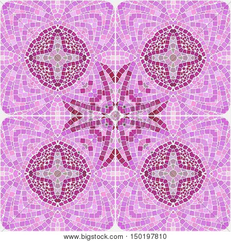 Mosaic tiles in pink tone. Four tiles that make up vector pattern