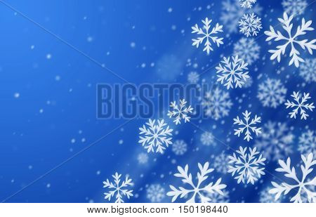 Blue blizzard snow background. Winter season illustration.