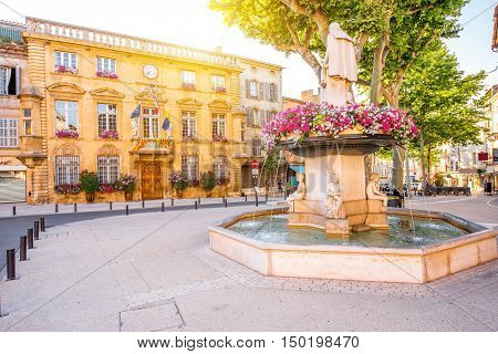 City hall building with fountain in Salon-de-Provence in France