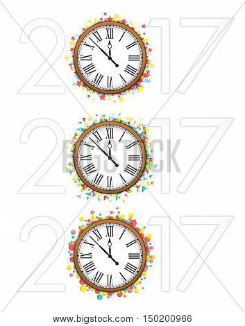 Confetti with text 2017 and vintage clock NewYear greeting design
