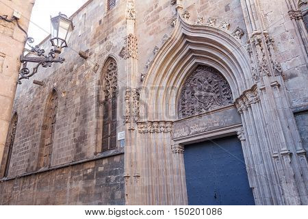 Side door of the Cathedral of the Holy Cross and Saint Eulalia in Barcelona Catalonia Spain