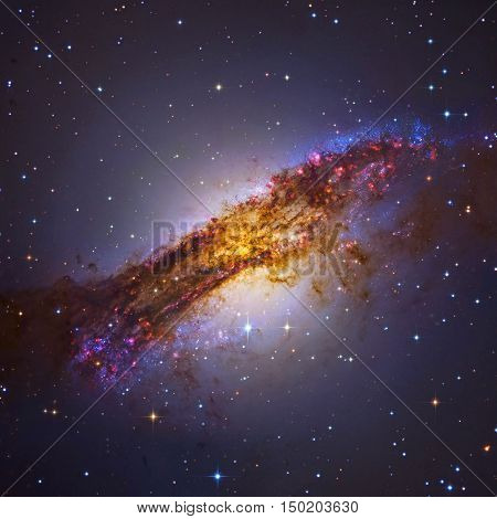 Centaurus A or NGC 5128 is a prominent galaxy in the constellation of Centaurus. The center of the galaxy contains a supermassive black hole. Elements of this image furnished by NASA.