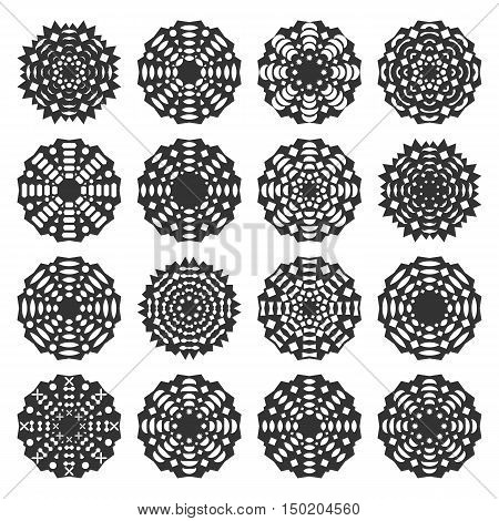 Set paper snowflakes isolated on a white background. Graphic material and design elements to decorate Christmas cards backgrounds posters vector illustration.