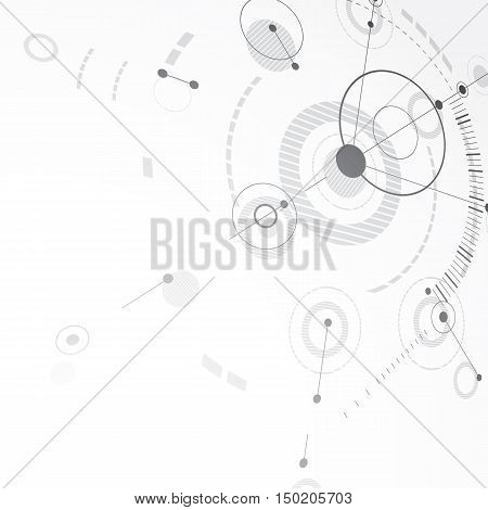 Vector Bauhaus abstract background made with grid and overlapping simple geometric elements circles.