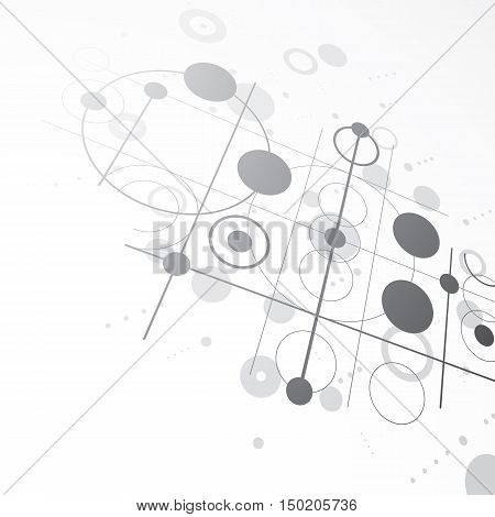 3d vector Bauhaus abstract monochrome background made with grid and overlapping simple geometric elements circles and lines.
