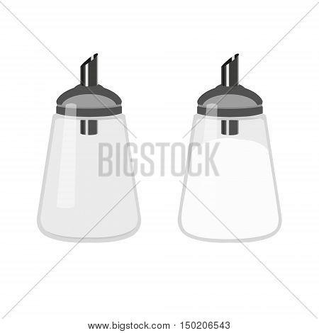 Glass and steel sugar dispenser. Full and empty sugar dispenser. Sugar bowl.