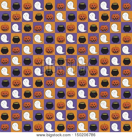 Halloween seamless pattern.Background with ghosts,  pumpkins and Cauldron.