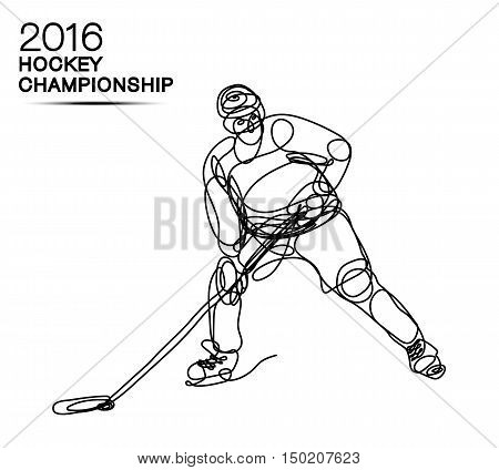 Ice Hockey 2016 Championship concept art one line Hockey player with neon effect hockey, ice hockey, player of hockey, light hockey, one line hockey, champion of hockey, hockey cup