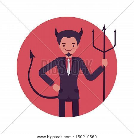 Devil man in a red circle. Cartoon vector flat-style illustration