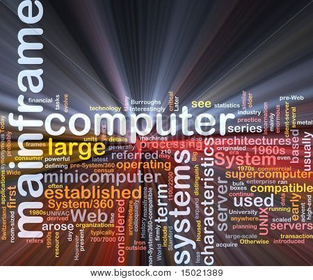 Software package box Word cloud concept illustration of mainframe computer