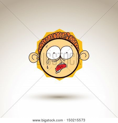 Vector Graphic Drawing Of Sad Personality Face, Bizarre Male Portrait. Social Network Theme Illustra