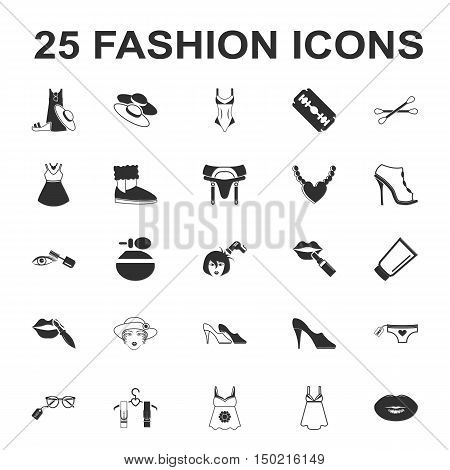 beauty, shopping, fashion 25 black simple icon set for web design