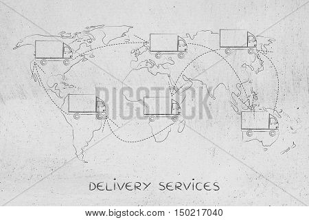 Movers Or Delivery Truck Moving Above Map Of The World