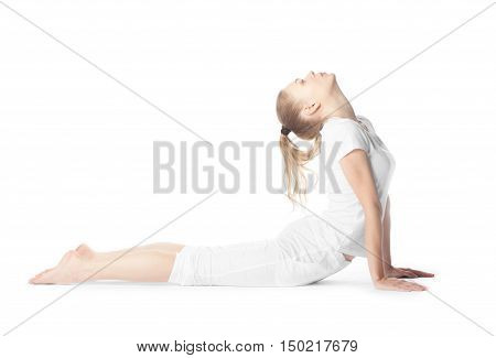 Young Beautiful Woman Makes Exercises On White Background