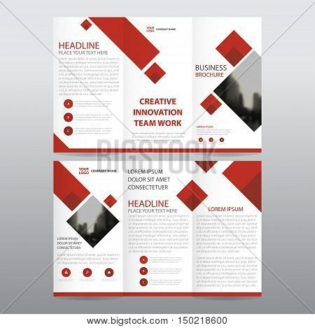 Red square business trifold Leaflet Brochure Flyer report template vector minimal flat design set abstract three fold presentation layout templates a4 size