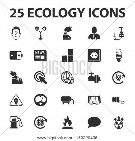 Ecology, nature, bio 25 black simple icons set for web design