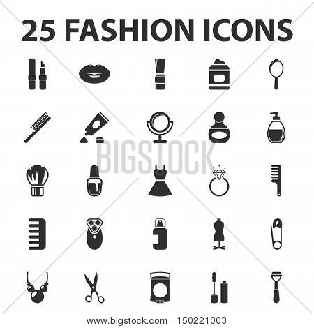 fashion, beuty, shoping 25 black simple icons set for web design