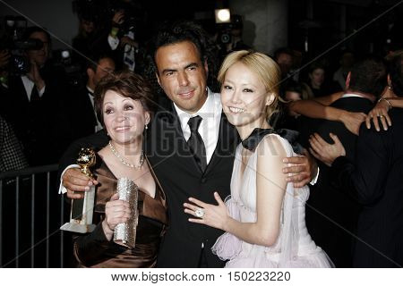 Alejandro Gonzalez Inarritu, Adriana Barraza and Rinko Kikuchi at the Paramount Pictures 2007 Golden Globe Award After-Party held at the Beverly Hilton Hotel in Beverly Hills, USA on January 15, 2007.