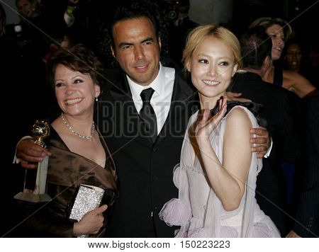 Alejandro Gonzalez Inarritu, Adriana Barraza and Rinko Kikuchi at the Paramount Pictures 2007 Golden Globe Award After-Party held at the Beverly Hilton Hotel in Beverly Hills, USA on January 15, 2007.