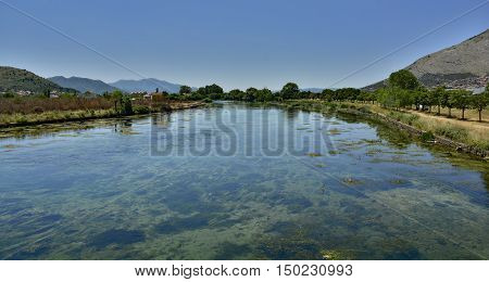 The Trebisnjica River as it flows through the town of Trebinje in southern Bosnia.