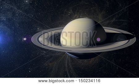 Saturn Solar system planet on nebula background.