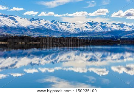 Reflection Of Snowy Mountains Near Fairlie, New Zealand