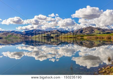 Reflection Of Snowy Mountains Near Fairlie, New Zealand