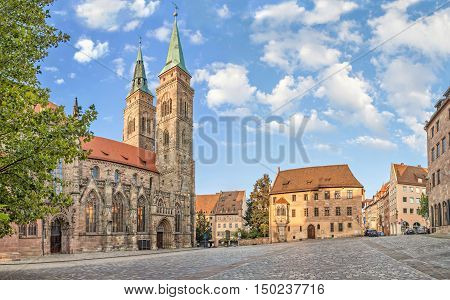 Saint Sebaldus church on Sebalder square in Nuremberg Bavaria Germany