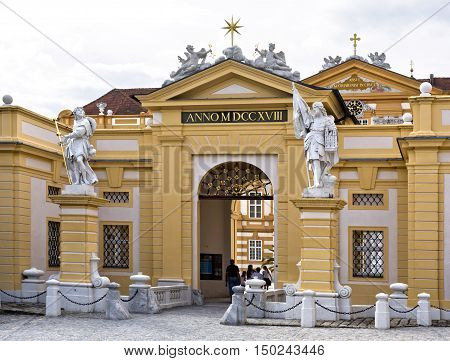 MELK, AUSTRIA - September 4, 2016: Main entrance to the Benedictine Abbey at Melk Danube Valley Austria