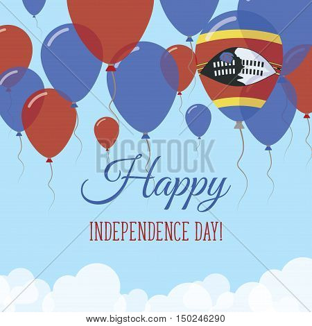 Swaziland Independence Day Flat Greeting Card. Flying Rubber Balloons In Colors Of The Swazi Flag. H
